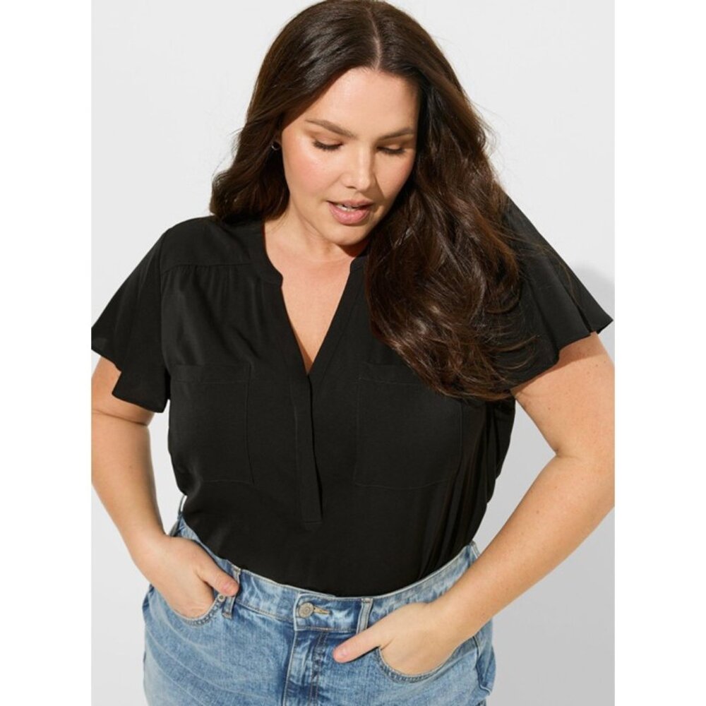 Black V-Neck Flutter Sleeve Women’s Top